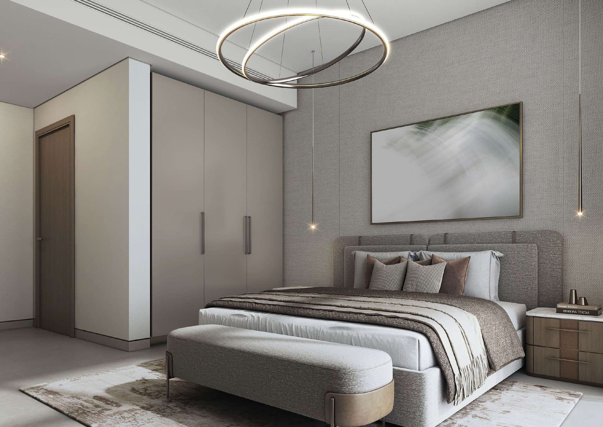 Interior rendering of the bedroom in a 2-bedroom Type B residence at The Woods, Sobha Sanctuary